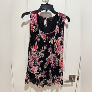 Roz & Ali Black and Pink Floral Tank Top